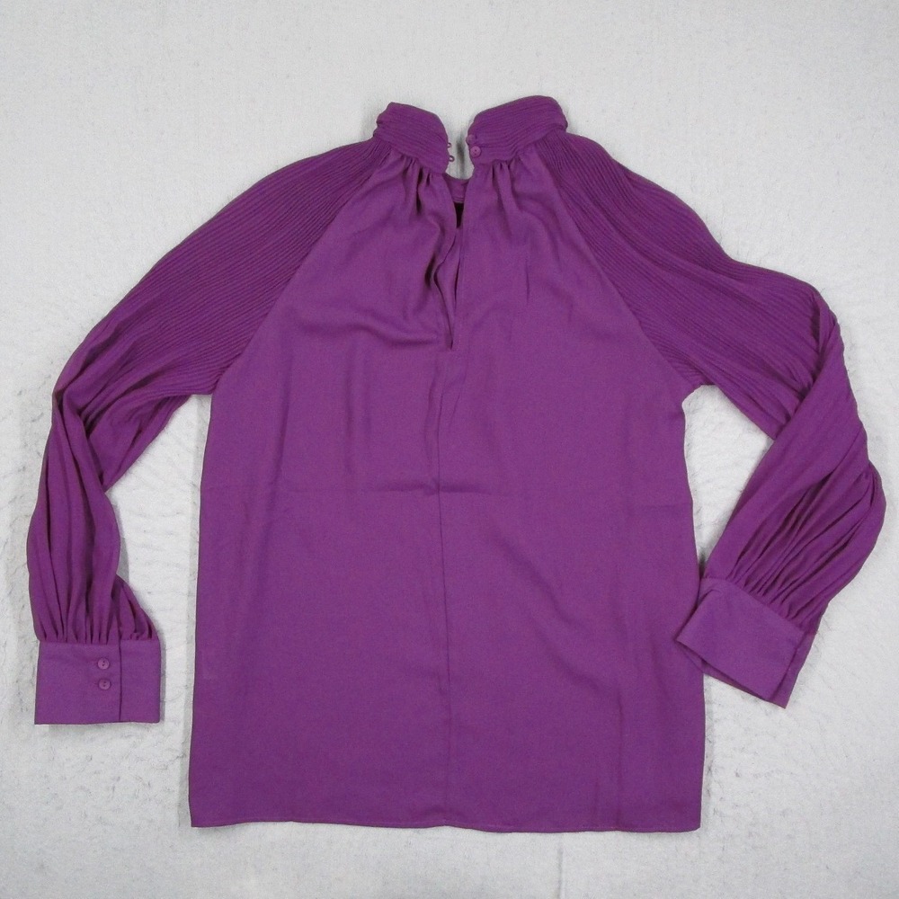 Azel Hazel Purple Pleated Long Sleeve Blouse High Mock Neck Top H35441 Small